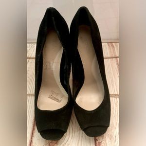 Brand new black, faux suede heels